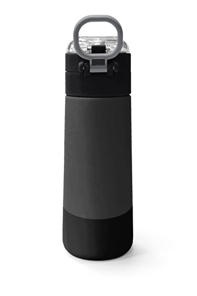 Coral High Kids Dark Gray Black Patterned Steel Thermos with Straw and Direct Drinking 500 ml 31824