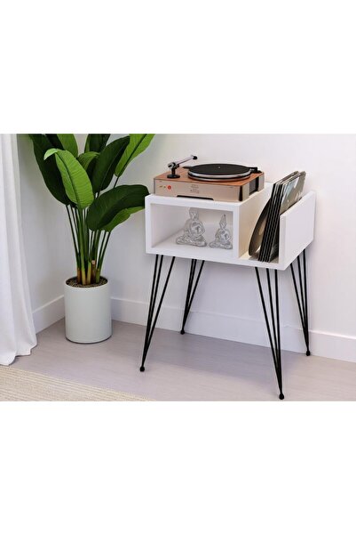 Modalanka Begonya Komodin Sehpa Yatak Yanı Sehpası Metal Ayak Beyaz