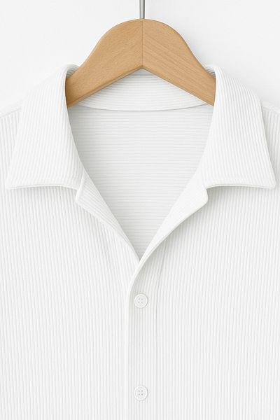 MİRMARONİ Men's Seasonal White Corded Ottoman Textured Oversize Shirt