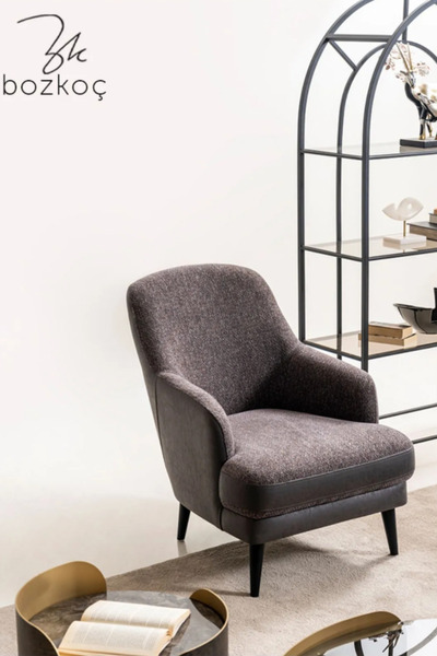 BOZKOÇHOME Sierra Kollu Berjer Modern Keten Nubuk Konforlu Tekli Koltuk