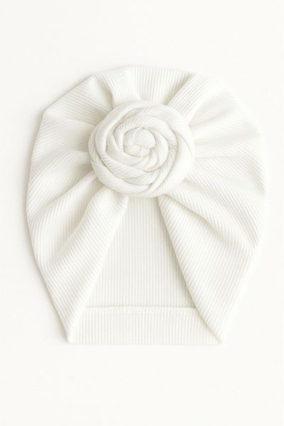 mia mia Ribbed Baby Bonnet with Rose Detail