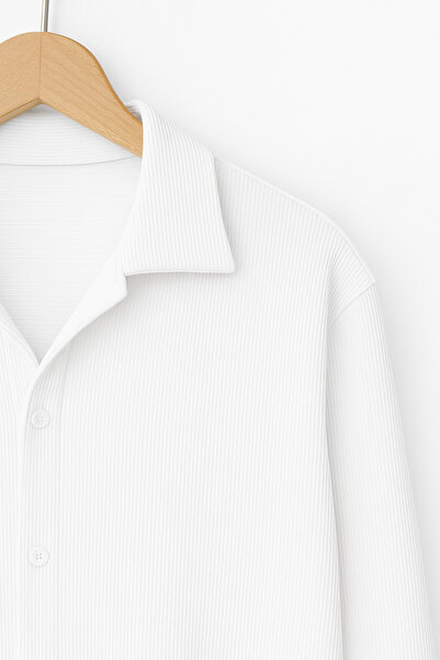 MİRMARONİ Чоловіча сезонна біла сорочка з філігранним візерунком та оверсайз кроєм