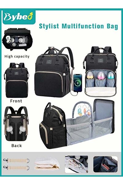 BYBEO حقيبة ظهر لحفاضات الأطفال، ومحطة تغيير حفاضات متعددة الوظائف، ومنصة ألع...