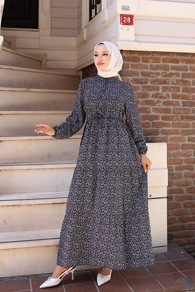 MSK Fashion Φόρεμα με μοτίβο λουλουδιών με κουμπιά Navy Blue