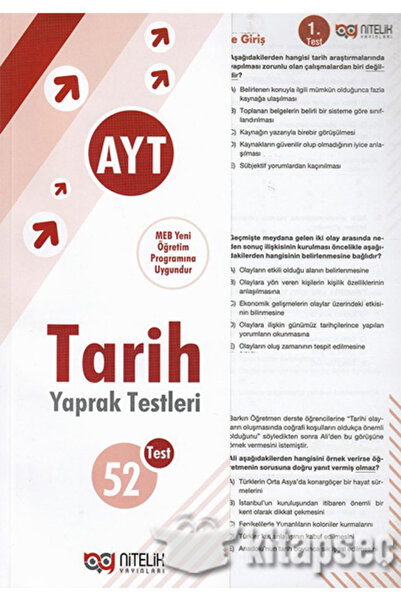 Nitelik Yayınları Nitelik Yaprak Test Yks Ayt Tarih