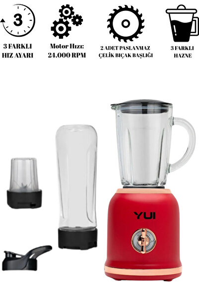 Yui M18 Retro Blender Seti -600 ml Kişisel Smoothie -450 ml Rondo Cam Hazne-180 ml Öğütücü