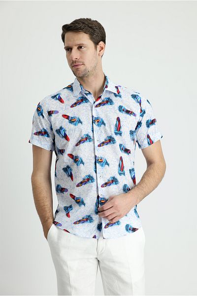 Kiğılı Short Sleeve Slim Fit Slim Fit Printed Cotton Shirt