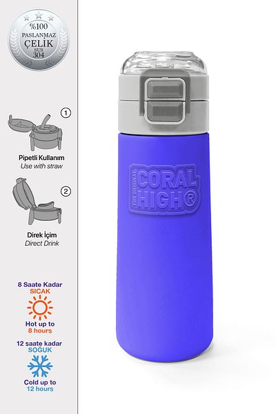 Coral High Kids Light Purple Steel Thermos with Straw and Direct Drinking 500 ml 31830