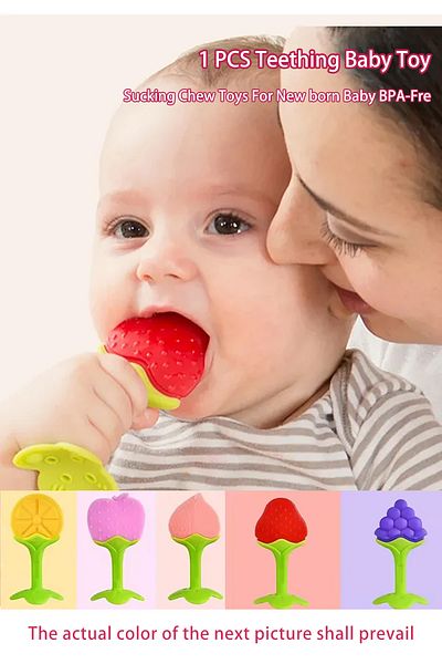 Choice لعبة التسنين الحمراء للأطفال مصنوعة من السيليكون لعضاضة الأسنان للأطفال حديثي الولادة ومص الفاكهة والمضغ