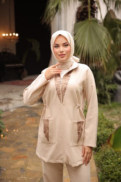 MİMİ Luxury Wear Σετ αθλητικής φόρμας Hijab Σετ Κάτω Τοπ Σετ Διπλό - Τούλι με πέτρα