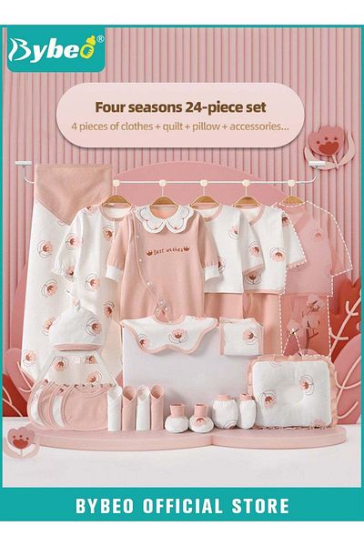 BYBEO 24PCS Newborn Baby Gift Set, Newborn Layette Gift Set for Boys and Girls, Babies Essential Clothes A