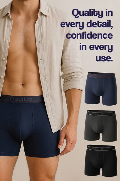 BELİNOPLUS For Men Bamboo Lycra Ultra Soft Men's Boxers Short 3 Pcs Box