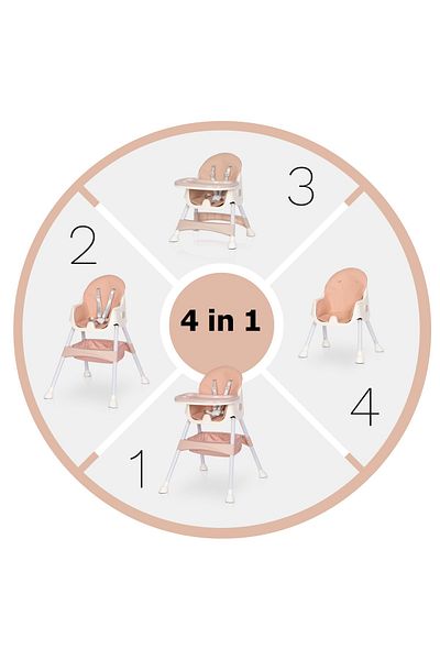 Colibro Scaun înalt multifuncțional pentru bebeluși 4 în 1 COLIBRO® PICOLO, roz pastel