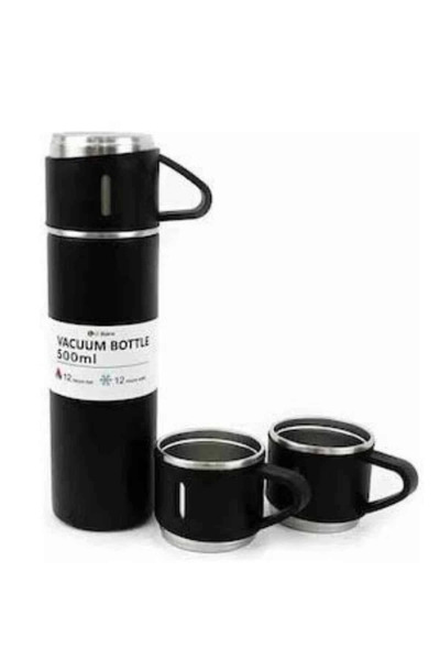 CPU ELEKTRONİK Thermos Stainless Steel Thermos Black Color 3 Cup Thermos Set 500 ml
