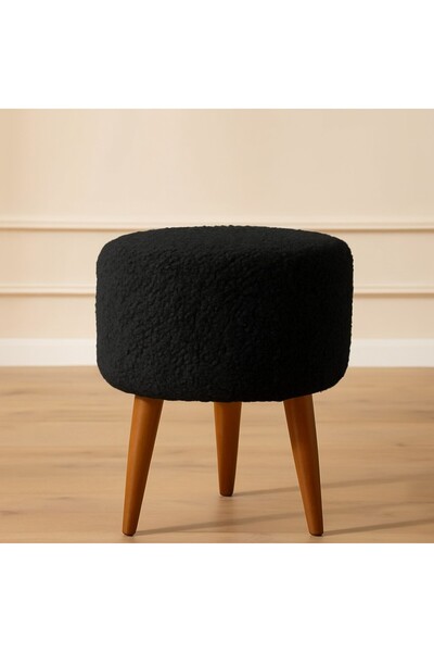 elissa home Puf Ahşap Ayak Peluş Kumaş :makyaj Pufu Tabure Ayak Uzatma Siyah ...