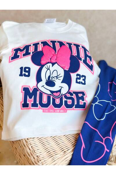 KidsSel New Season Girl's Printed Sequin Detailed Cotton Bottom Top Set