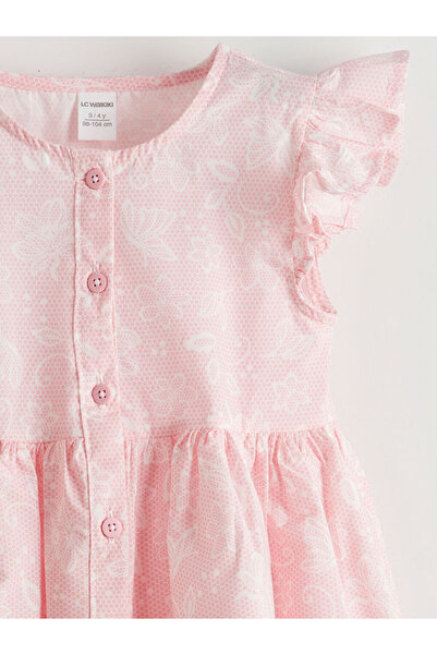 LC Waikiki LCW Kids Pembe Bisiklet Yaka Çiçekli Kız Çocuk Poplin Elbise S58355Z1NVY25