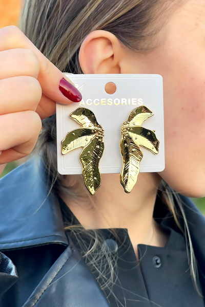 TAKIPORT Gold Color Leaf Women's Earrings