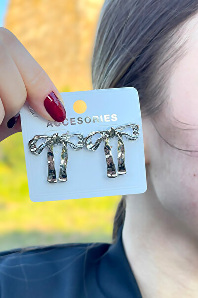 TAKIPORT أقراط نسائية على شكل فيونكة فضية لا تفقد اللون