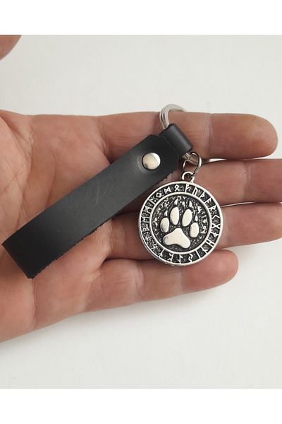 AB Takı Bear Paw Symbol Fashion Black Real Leather Keychain