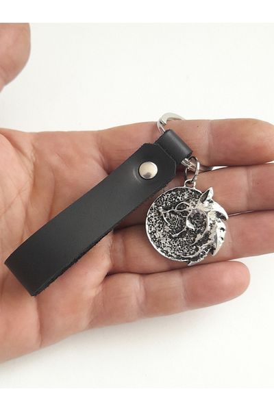 AB Takı Wolf Symbol Fashion Black Real Leather Keychain