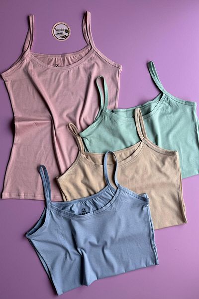 VicTroy Elytra Model |   3-Piece Skin, Blue, Pink and Green Color Extra Piping Rope Strap Tank-Blouse