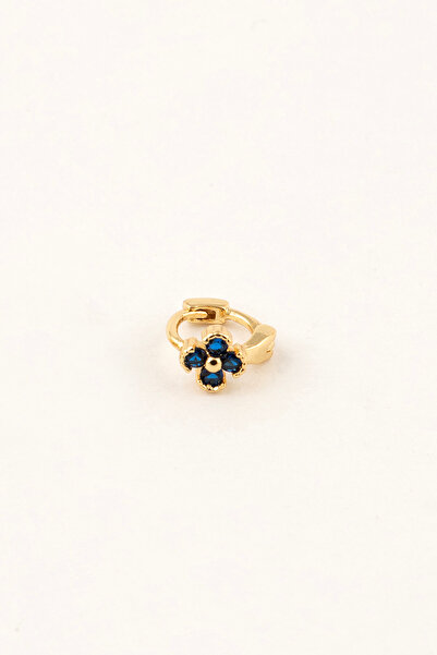 Sortie Aksesuar Lacivert Zirkon Taşlı Çiçek Yonca Figürlü Paslanmaz Çelik Helix Küpe