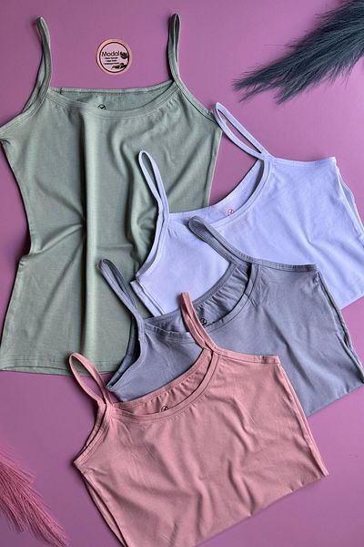 VicTroy Elytra Model |   3-Piece White, Blue, Pink and Green Color Extra Piping Rope Strap Tank-Blouse