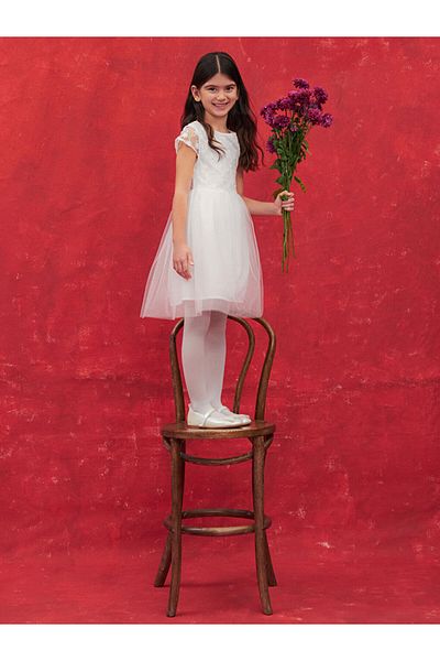 LC Waikiki LCW Kids Rochie albă din tul pentru fete, cu mânecă scurtă, cu decolteu, S48854Z4NVY25