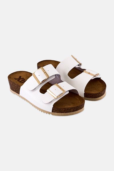 XTI Women Slip On Cork Sandals, White