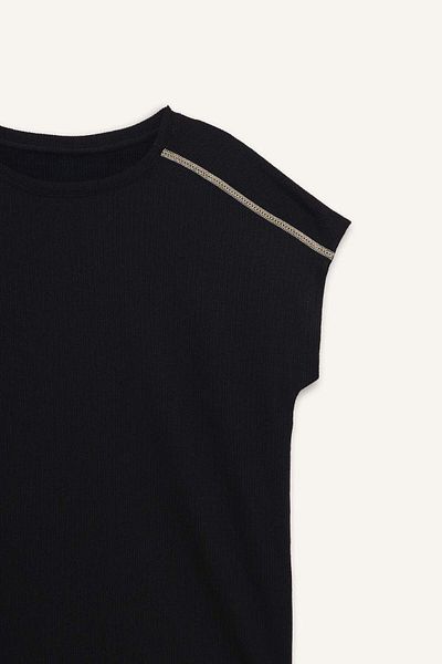 DeFacto Crew Neck Wrinkle Short Sleeve Black T-Shirt F6300Ax25Hs
