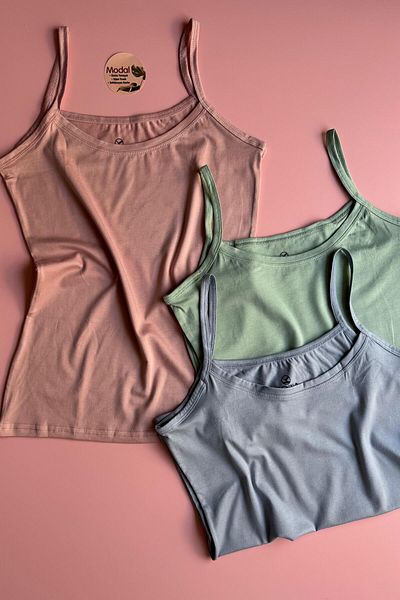 VicTroy Elytra Model |   3-Piece Black, White and Tan Extra Piping Rope Strap Tank-Blouse