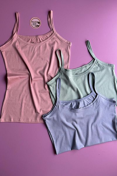 VicTroy Elytra Model |   3-Piece Pink, Green and Blue Color Extra Piping Rope Strap Tank-Blouse