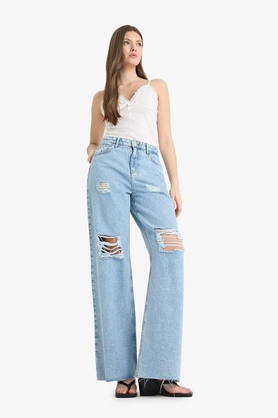 DeFacto Pantaloni de blugi lungi cu picioare late cu talie înaltă din anii 90 E1702ax25sm
