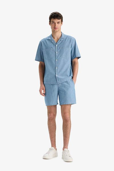 DeFacto 100% Cotton Summer Elastic Waist Relax Fit Comfortable Jean Bermuda Shorts F5594Ax25Sm