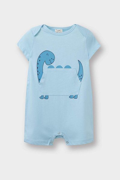 DeFacto Baby Boy Newborn Dinosaur Printed Combed Cotton Short Sleeve 2-Piece Jumpsuit E4013A525Sm