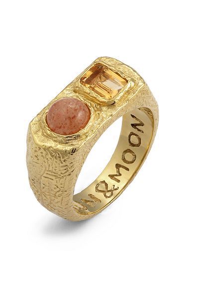 HAZE & GLORY Ring Cocktail Citrin Sonnenstein Orange 925 Sterling Silber Vergoldet - Shake It Up