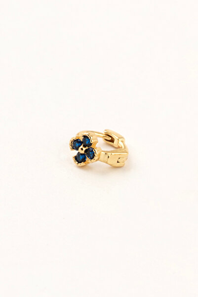 Sortie Aksesuar Lacivert Zirkon Taşlı Çiçek Yonca Figürlü Paslanmaz Çelik Helix Küpe