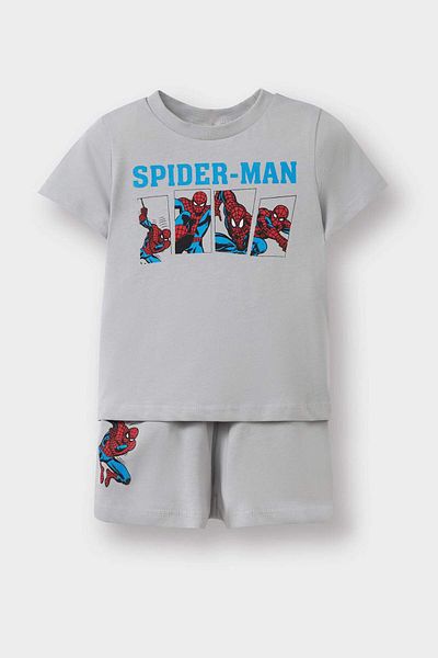DeFacto Baby Boy Marvel Comics Σετ πιτζάμες με κοντό μανίκι Βαμβακερές πιτζάμες με ελαστικό σορτς με μέση πιτζάμα E4