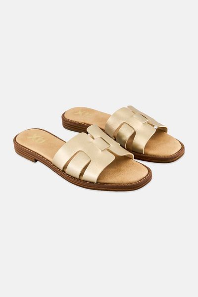 XTI Women Leather Upper Slip On Flats, Beige