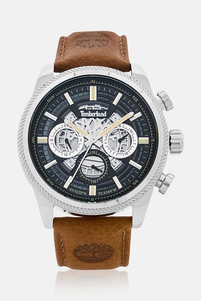 Timberland Men TDWGF2200704 Leather Analog Watch 46 mm, Khaki