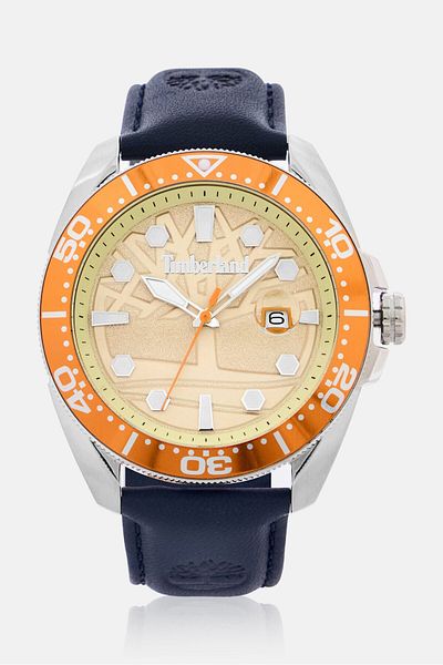 Timberland Men TDWGB2230605 Leather Analog Watch 45 mm, Navy
