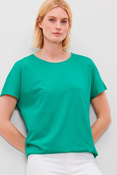Tchibo Women Round Neck Short Sleeves Plain Top, Green
