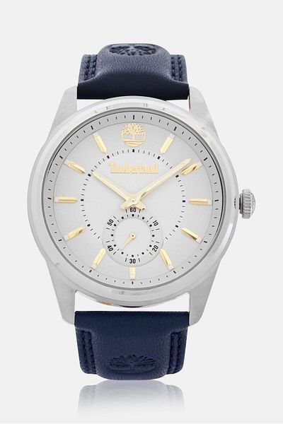 Timberland Men TDWGA0029701 Leather Analog Watch 45 mm, Navy