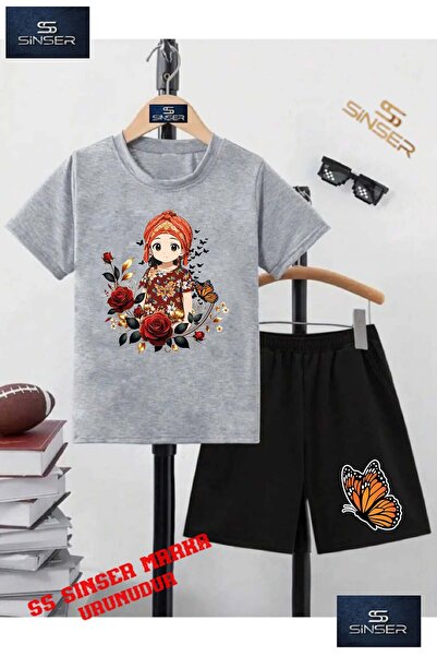 SS SİNSER Kids “Jiyan Anime Girl“ Custom Printed Crew Neck T-Shirt - Shorts Set