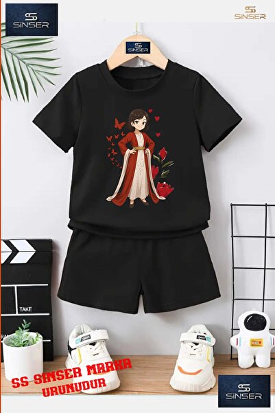 SS SİNSER Kids “Jyn Anime Yoretel“ Custom Printed Crew Neck T-Shirt - Shorts Set