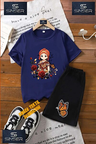 SS SİNSER Kids “Jiyan Anime Girl“ Custom Printed Crew Neck T-Shirt - Shorts Set
