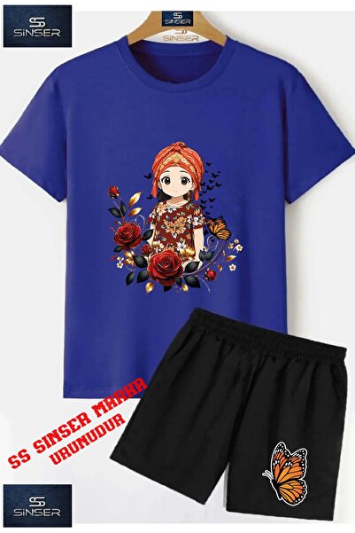 SS SİNSER Kids “Jiyan Anime Girl“ Custom Printed Crew Neck T-Shirt - Shorts Set