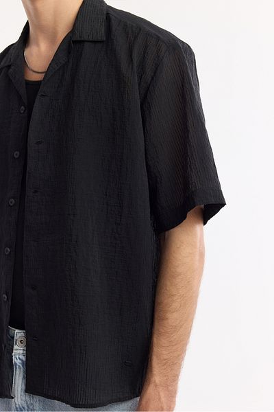 Avva Men's Black Apaj Collar Transparent Short Sleeve Shirt A51Y2131