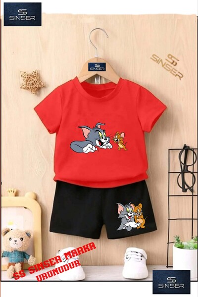 SS SİNSER تي شيرت للأطفال "TOM JERY TONGUE OUT" مطبوع خاص برقبة دائرية - طقم ...